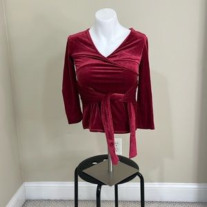 NWT Express Red Velvet Ribbed Wrap Front Top